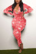 Red Living Print V Neck Skinny Jumpsuits