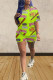 Green Milk Silk Fashion Street Print Two Piece Suits Straight Short Sleeve Two Pieces