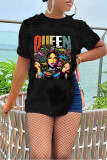 Black Fashion Casual Print Basic O Neck T-Shirts