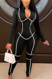 Red Sexy Milk Fiber Solid Patchwork O Neck Skinny Jumpsuits