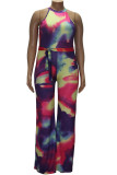 Rainbow color Fashion Sexy adult Ma'am O Neck Print Tie Dye Plus Size 