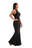 Blue Fashion adult Sexy Off The Shoulder Sleeveless O neck A-Line Ankle-Length Solid Patchwork