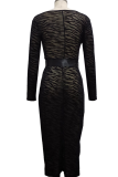 Black Sexy Print Patchwork V Neck Irregular Dress Dresses