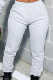 Grey Elastic Fly Mid Patchwork Print Solid Straight Pants Bottoms