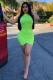 Green Sexy Fashion Cap Sleeve Sleeveless O neck Hip skirt Mini asymmetrical Solid Casual Dresse