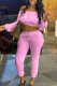 Pink Fashion Sexy adult Ma'am Solid Two Piece Suits pencil Long Sleeve Two Pieces