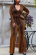 Gold Sexy Solid Patch V Neck Regular Jumpsuits