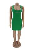 Purple Sexy Casual Letter Hot Drill U Neck Vest Dress