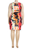 Multi-color Sexy Tank Sleeveless O neck A-Line skirt Tie and dye Dresses