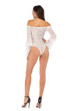 White Long Sleeve Mesh lace Skinny shorts