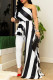 Black Street Striped Print Patchwork Asymmetrical Oblique Collar Irregular Dress Dresses
