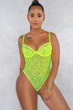Fluorescent green Fashion Sexy Mesh Backless perspective Sleeveless Slip 