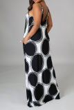 Black And White Sexy Print Patchwork Spaghetti Strap Straight Dresses