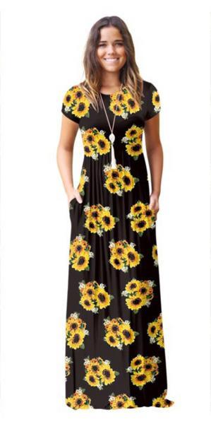 As Show-3 Brief Cute O-Neck Short Sleeve Loose Long Print Dresses