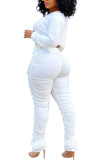 Grey Fashion Casual Adult Solid Fold O Neck Long Sleeve Regular Sleeve Short Two Pieces