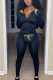 Black Fashion Sexy Solid Zipper Collar Long Sleeve Regular Sleeve Regular Two Pieces