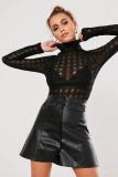 Black Sexy Fashion perspective Patchwork Solid Long Sleeve O Neck 