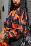 Orange Work Daily Print Leopard O Neck Mid Waist Tops