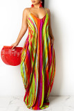 Red Fashion Sexy Print Backless Spaghetti Strap Long Dress