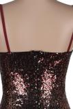 Silver adult Fashion Sexy Spaghetti Strap Sleeveless Slip Step Skirt skirt Sequin Solid Club Dre