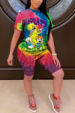 White Fashion Casual adult Ma'am Print Character Two Piece Suits Straight Short Sleeve Two Pieces