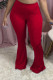 Wine Red Elastic Fly Mid Solid Boot Cut Pants Bottoms