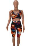 Multi-color Casual Fashion crop top Two Piece Suits Tie Dye Regular Two-Piece Short Set