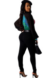 Brown O Neck Long Sleeve Print Patchwork