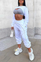 White Fashion Sexy Solid Hollowed Out Patchwork Backless O Neck Long Sleeve Two Pieces
