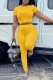 Yellow Fashion Casual Solid Basic O Neck Short Sleeve Two Pieces