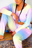 Light Purple Fashion Sexy adult Ma'am Print Two Piece Suits Straight Long Sleeve Two Pieces