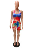 Colour Fashion Casual Tie Dye Printing U Neck Sleeveless Two Pieces