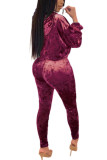 Wine Red Fashion British Style Adult Pleuche Solid Hooded Collar Long Sleeve Cap Sleeve Regular Two Pieces
