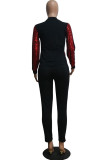 Red Fashion Active adult Patchwork Sequin Gradient Two Piece Suits pencil Long Sleeve Two Pieces