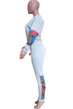 Apricot Casual Camouflage Print Two Piece Suits Patchwork pencil Long Sleeve