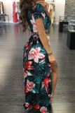 Red Fashion adult Sexy Patchwork Print Two Piece Suits Split Floral bow-knot Hip skirt Short S