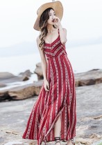 As Show Brief Cute V-Neck Sleeveless Loose Long Print Dresses