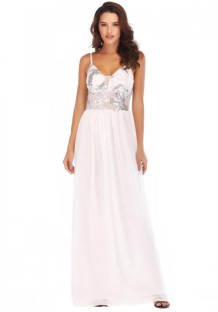 White Casual Sexy & Club V-Neck Sleeveless Loose Long Club Dresses