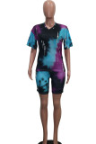 Orange Fashion Sexy adult Patchwork Print Two Piece Suits Straight Short Sleeve Two Pieces