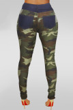Camouflage Button Fly Sleeveless High Patchwork camouflage Print Hole pencil Pants