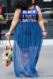 Blue Street O Neck Patchwork Print Stitching Plus Size