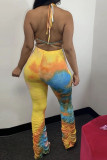 Orange Fashion Casual Print backless Tie Dye Two Piece Suits Loose Sleeveless Two Pieces