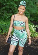 As Show Print Mid Waist Elastic Waist Two-piece suit