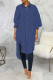Blue Sexy Striped Print Patchwork Turndown Collar Dresses