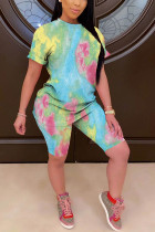 Grass Green Fashion Casual adult Patchwork Print Tie Dye Two Piece Suits Straight Short Sleeve Two Pieces