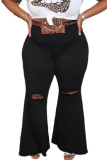Black Denim Fashion Sexy adult Ma'am Solid Hole Plus Size 
