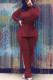 Wine Red Street Solid Fold Turtleneck Long Sleeve Two Pieces