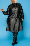 Black British Style Solid Patchwork O Neck A Line Dresses
