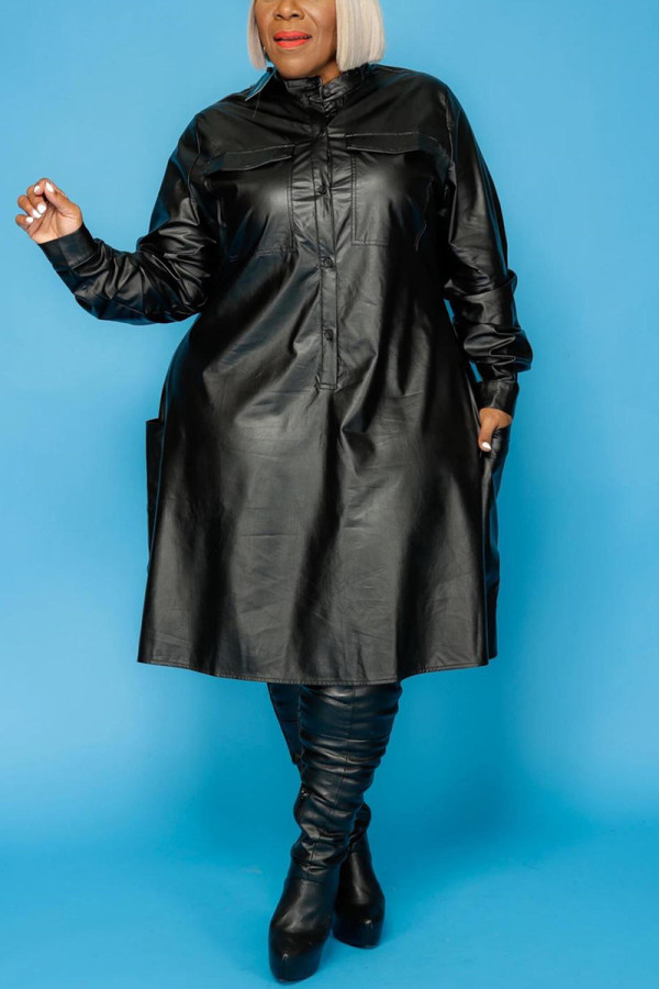 Black British Style Solid Patchwork O Neck A Line Dresses