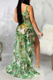 Black Sexy Print High Opening Square Collar Irregular Dress Dresses